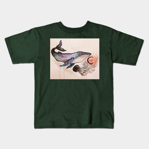 Whale and jelly in the light of the moon Kids T-Shirt by StephaniePerryArt